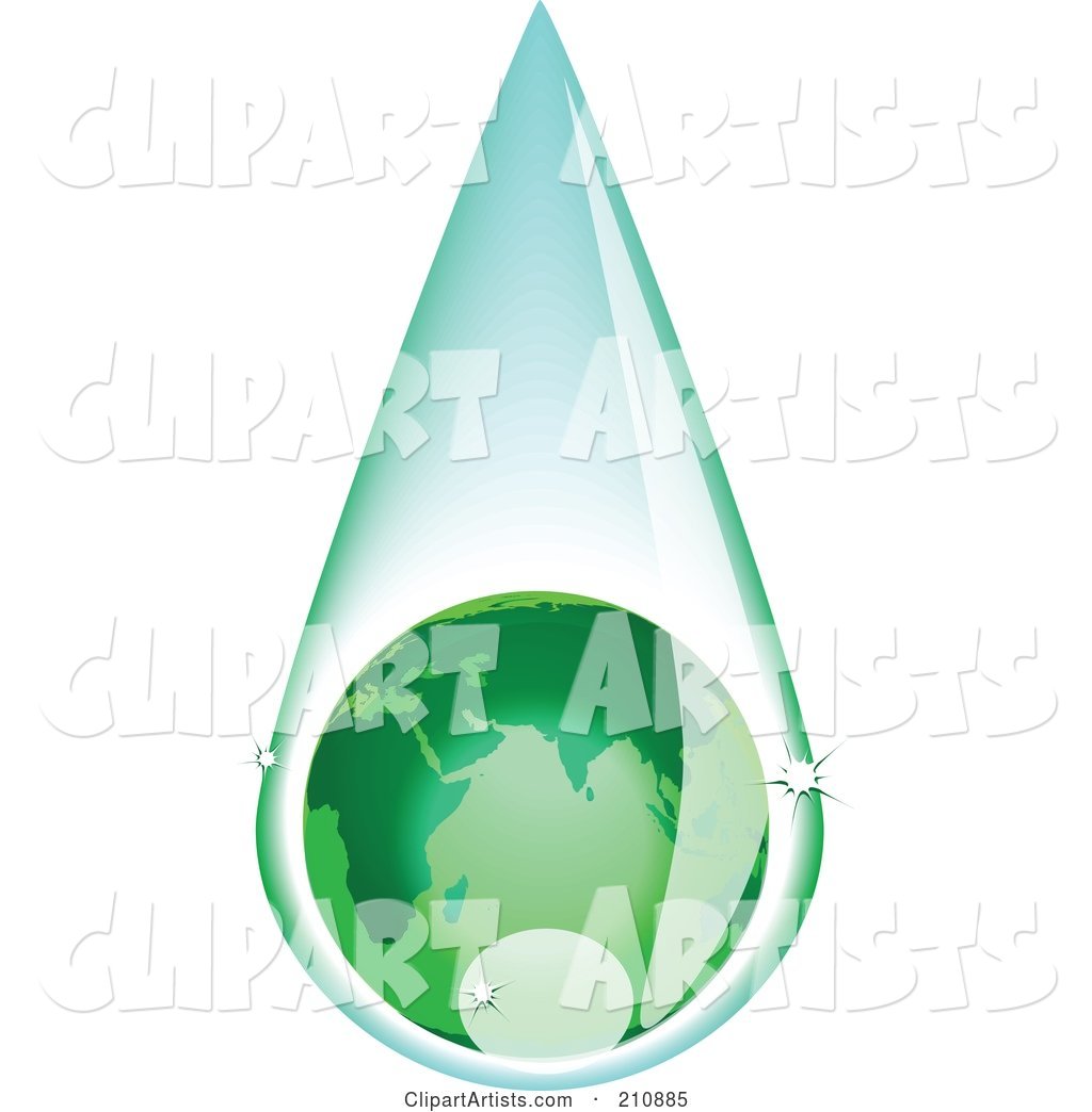 Green European Globe Inside a Rain Drop