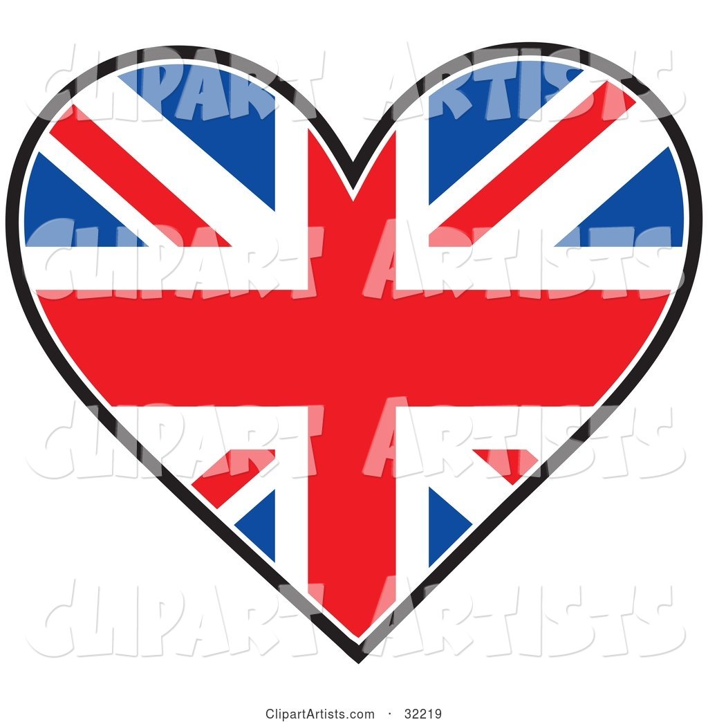 Heart Shaped Union Jack Flag, on a White Background