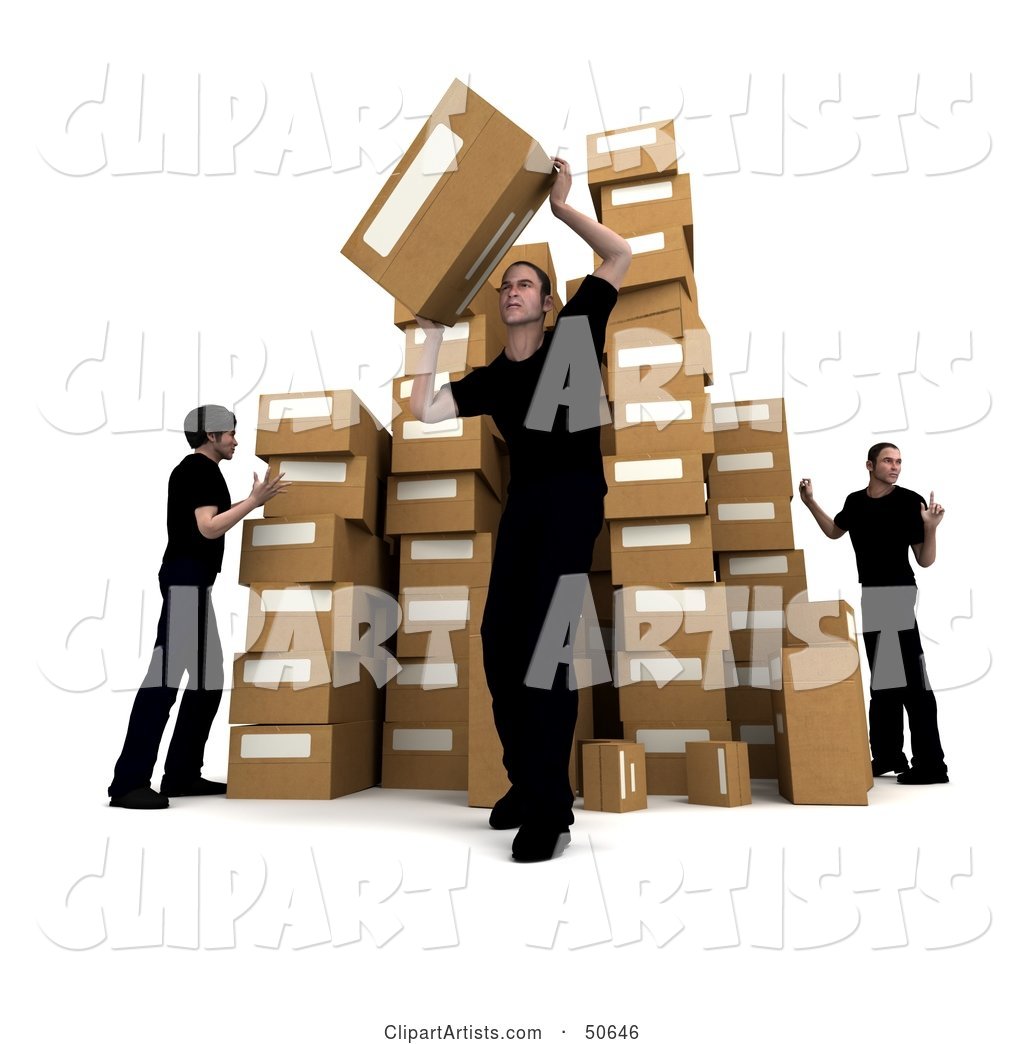 Male Workers Stacking Boxes in a Warehouse - Version 4