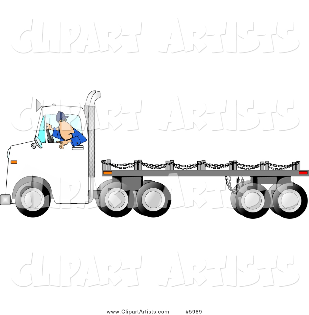 Man Backing up a Semi Truck with an Empty Flatbed Trailer
