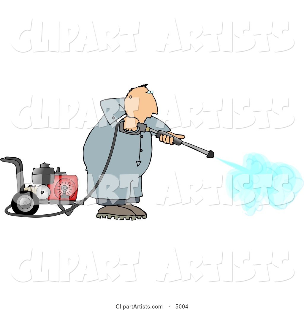 Man Cleaning with a Heavy Duty Gas Powered Pressure Washer
