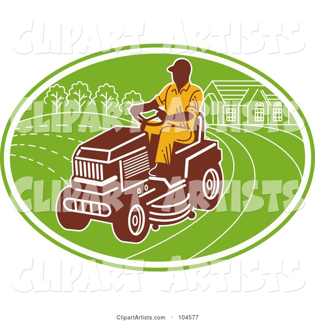 Man Opering a Ride on Lawn Mower Logo