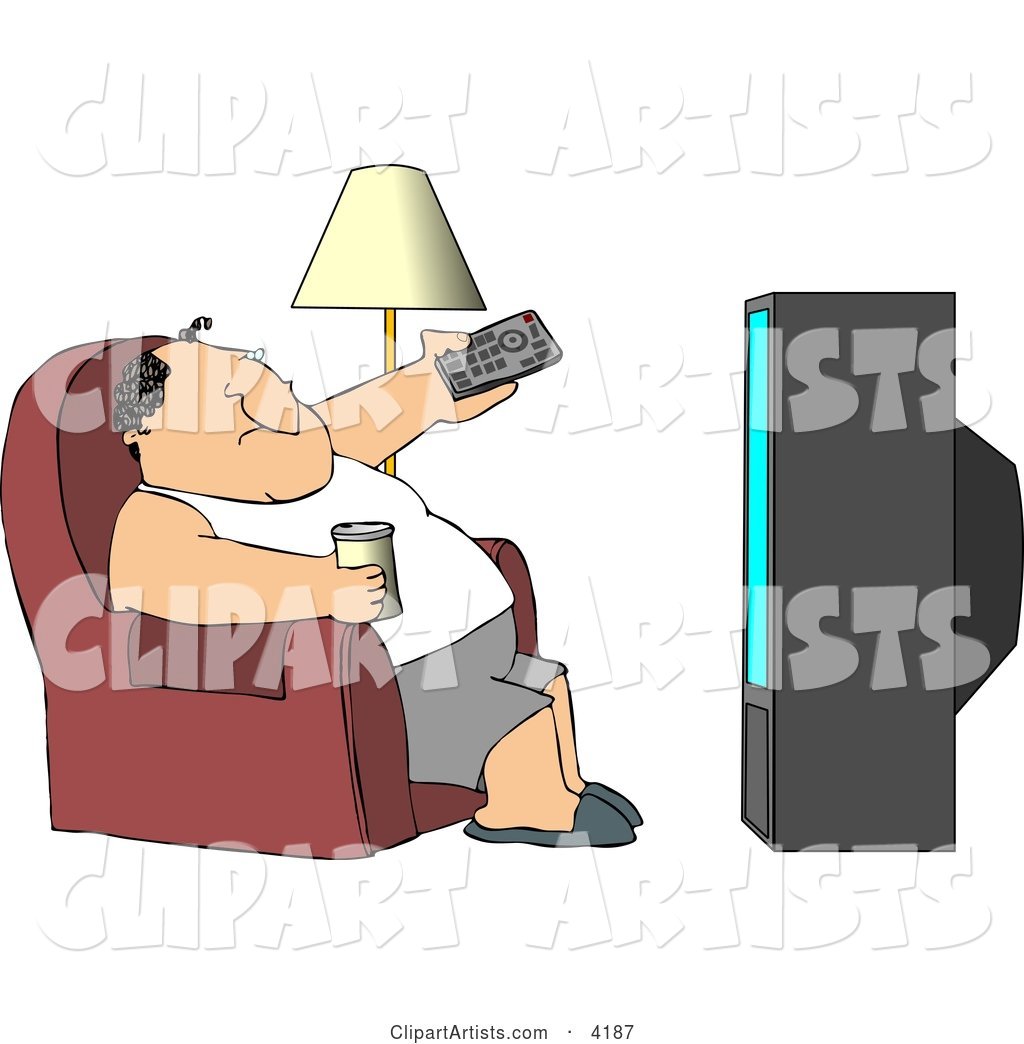 Man Sitting on a Couch, Channel Surfing the TV, and Drinking Beer