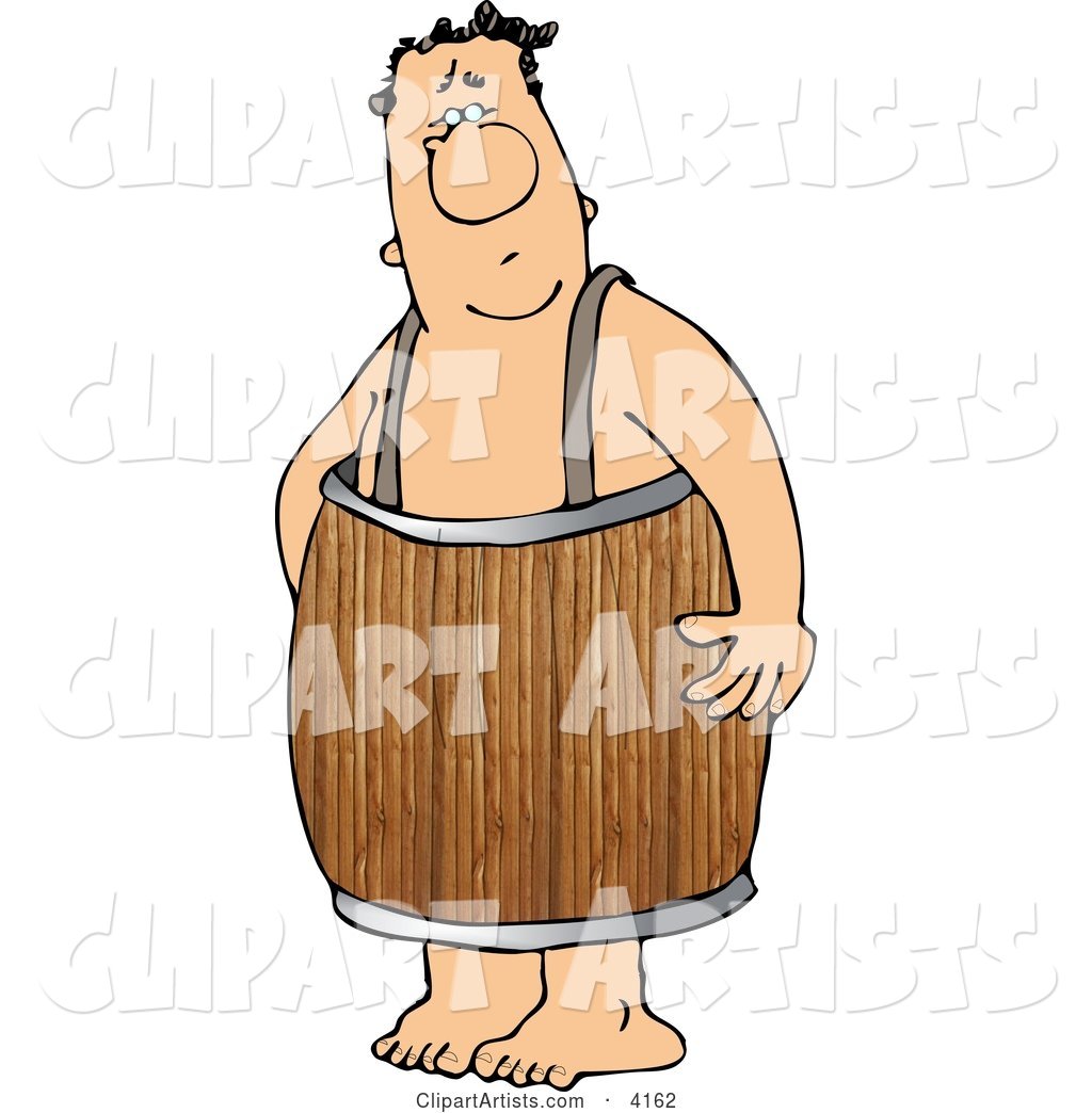 Naked Man Wearing a Wooden Barrel Around His Waist