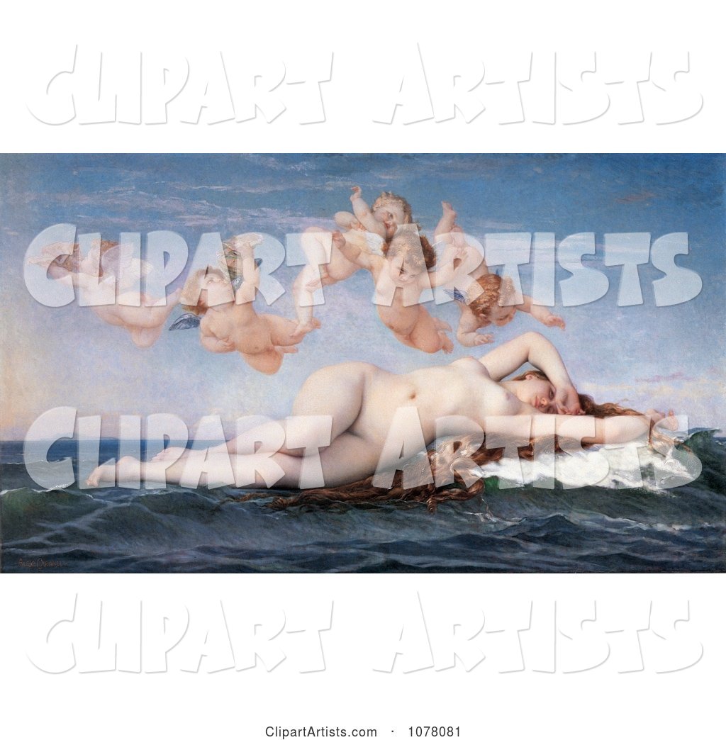 Nude Woman Floating on Ocean Waves, Cherubs Above Her, the Birth of Venus by Alexandre Cabanel