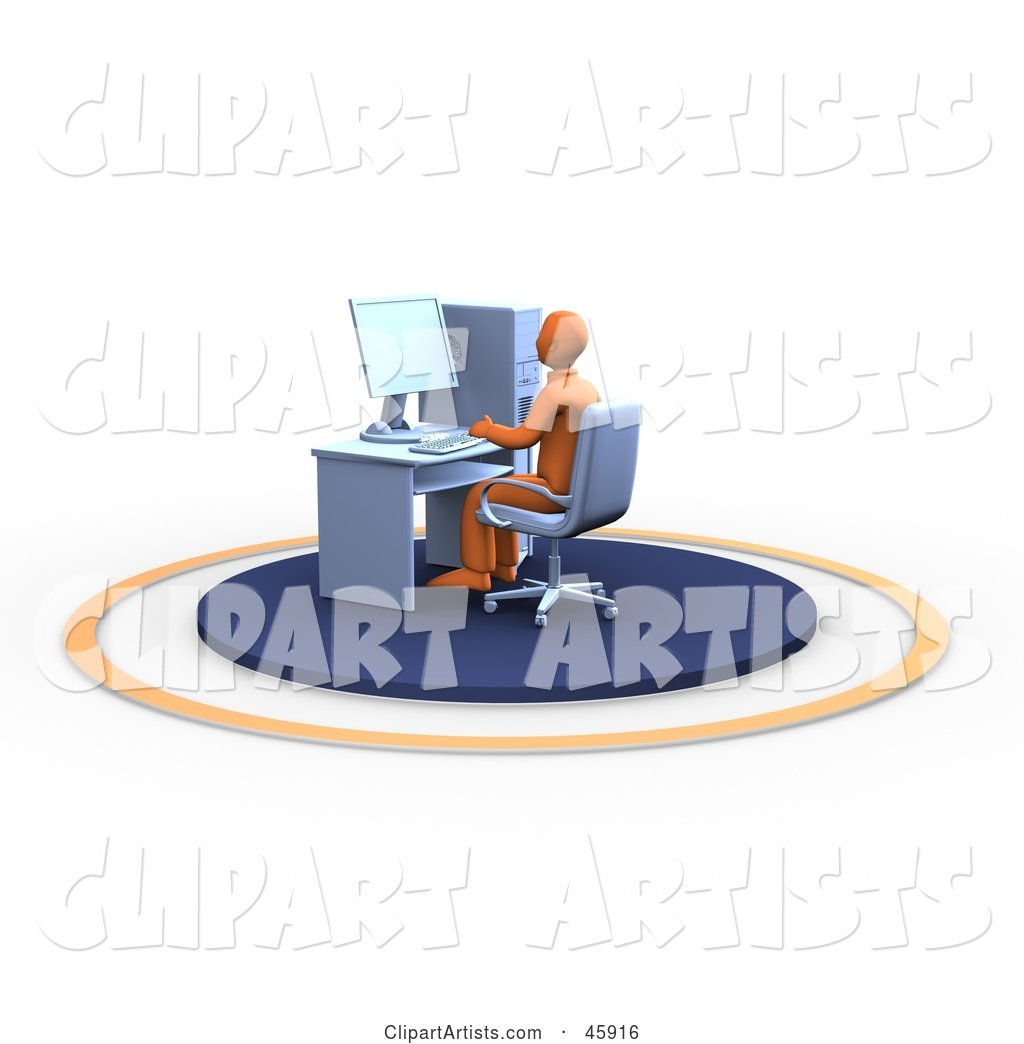 Orange Man Typing and Sitting at His Office Work Station