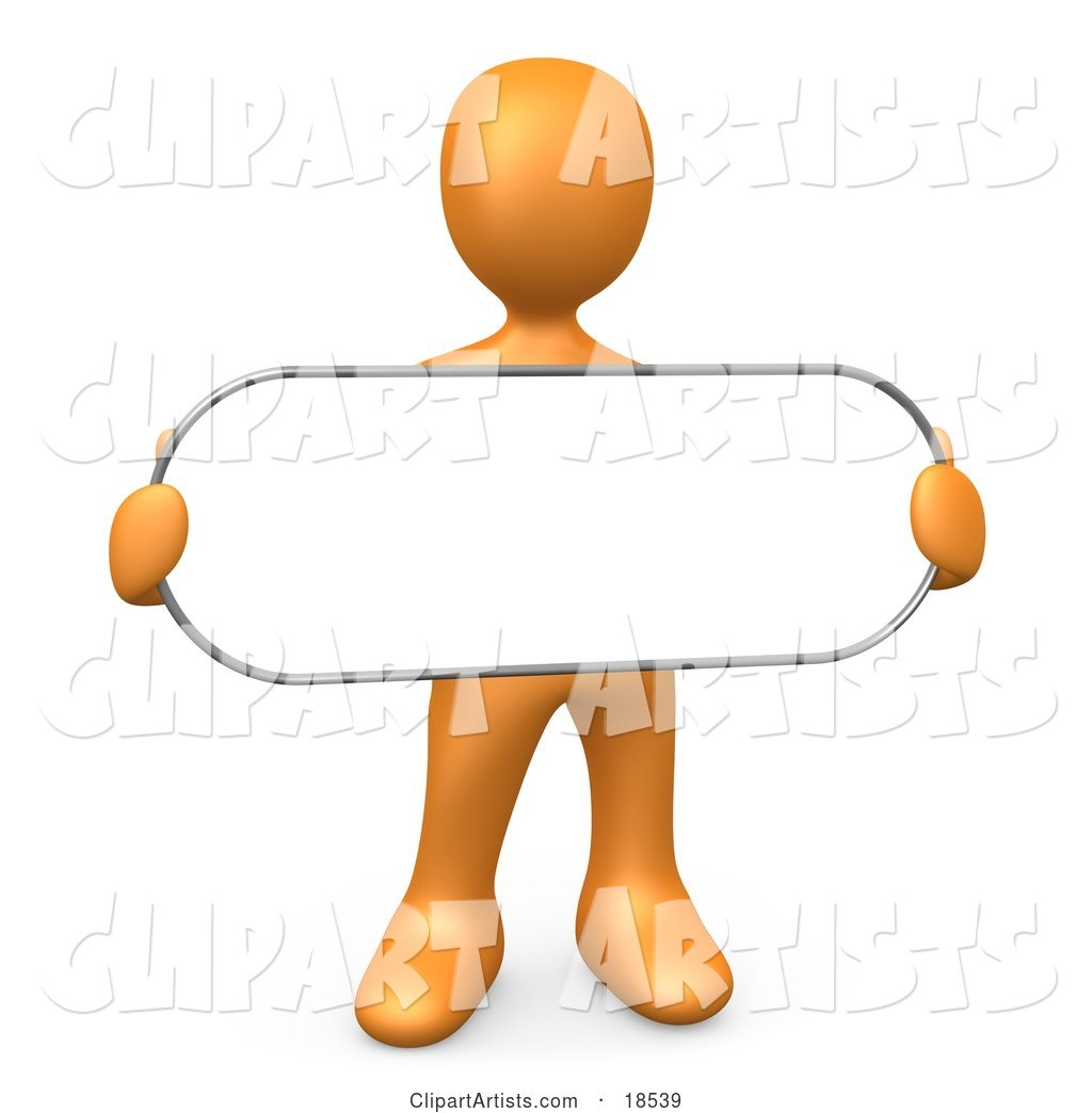 Orange Person Holding a Blank White Oval Sign