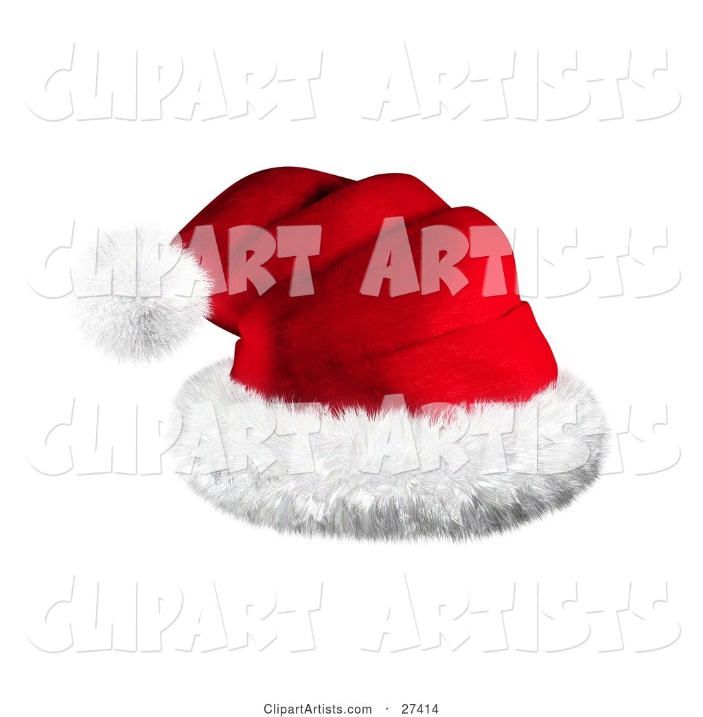 Realistic Looking Red Santa Hat with Puffy White Rim and a Ball at the Tip