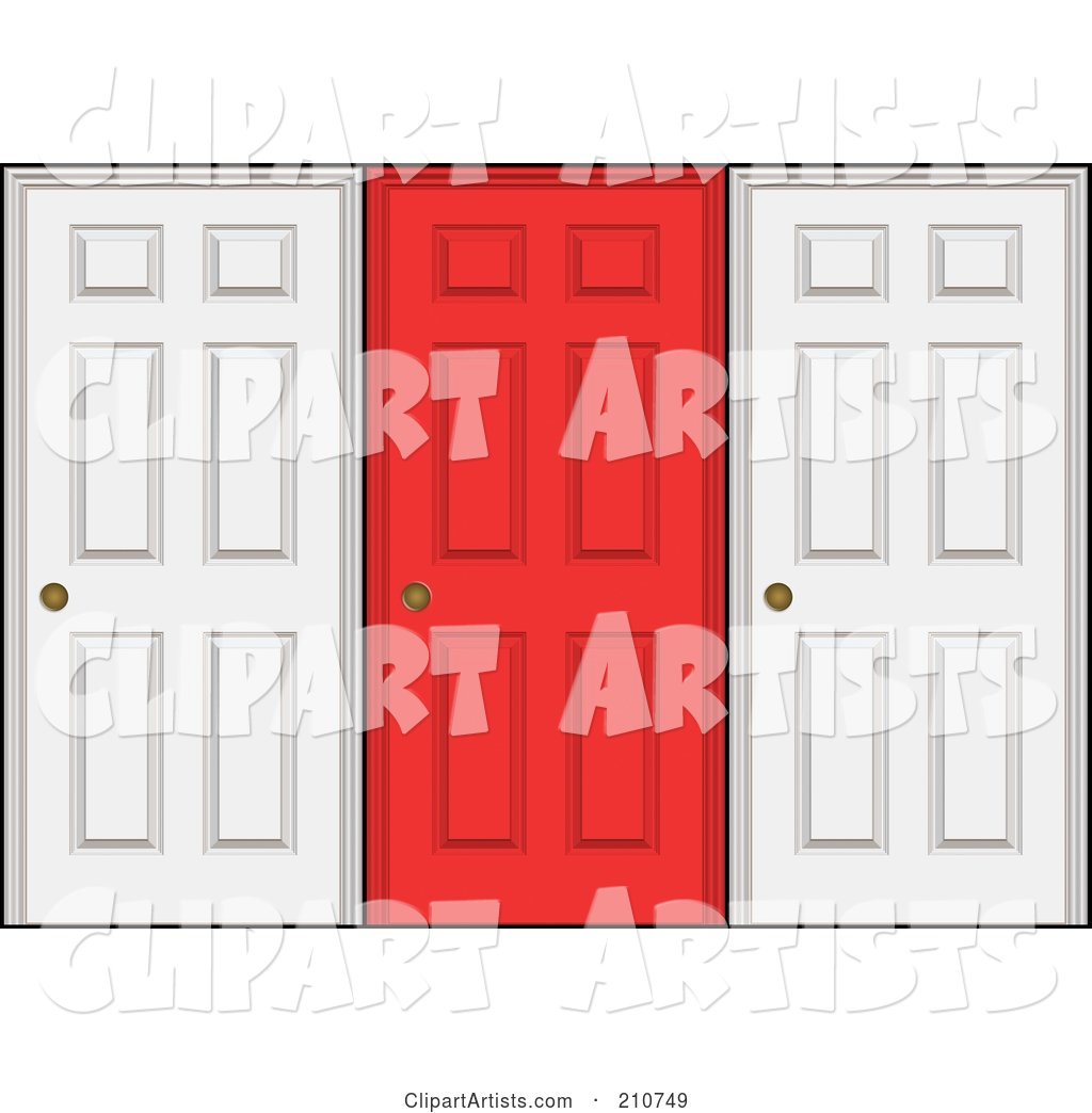 Red Door in the Center of Two White Doors