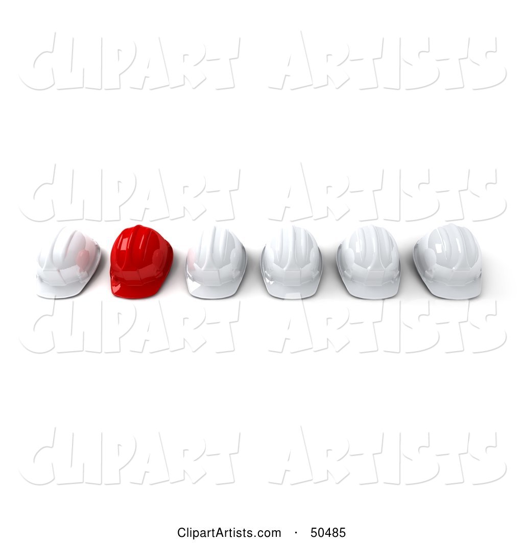 Red Hardhat in a Row of White Helmets