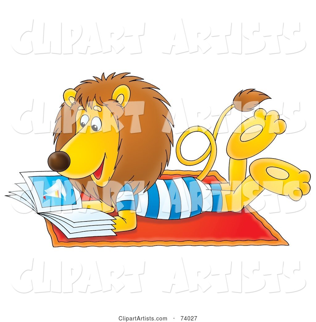 Relaxed Lion Reading a Book on the Beach