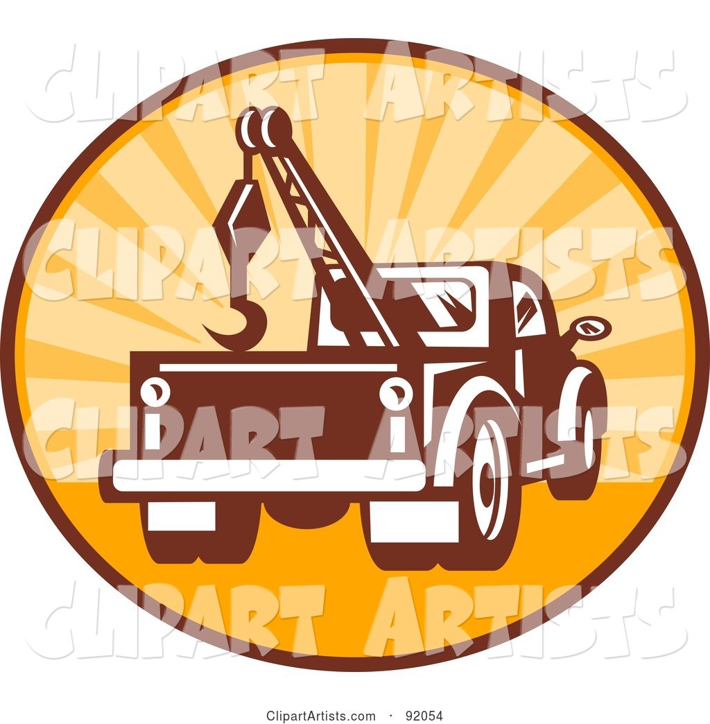 Retro Styled Logo of a Tow Truck in a Sunny Circle