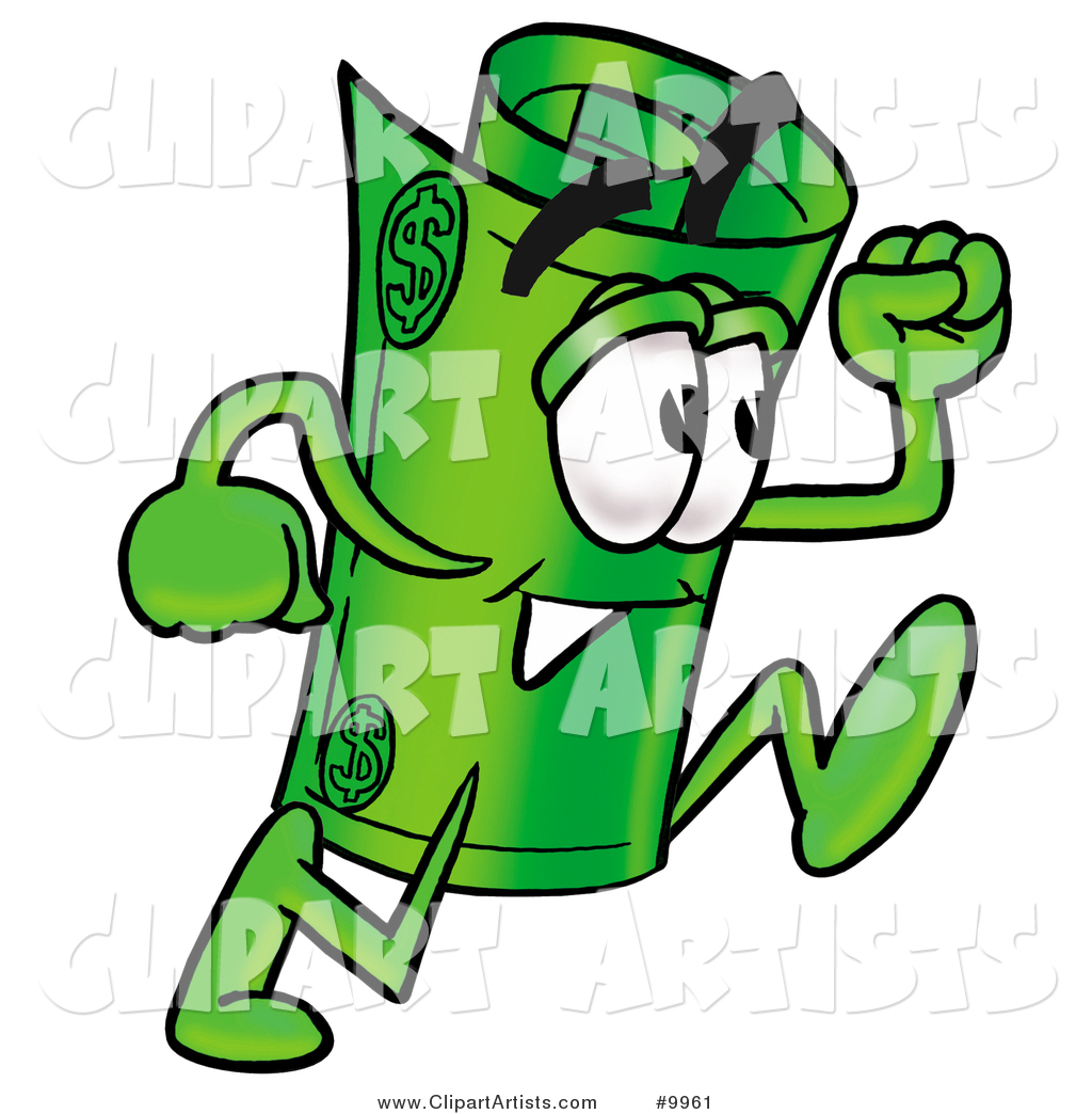 Rolled Money Mascot Cartoon Character Running