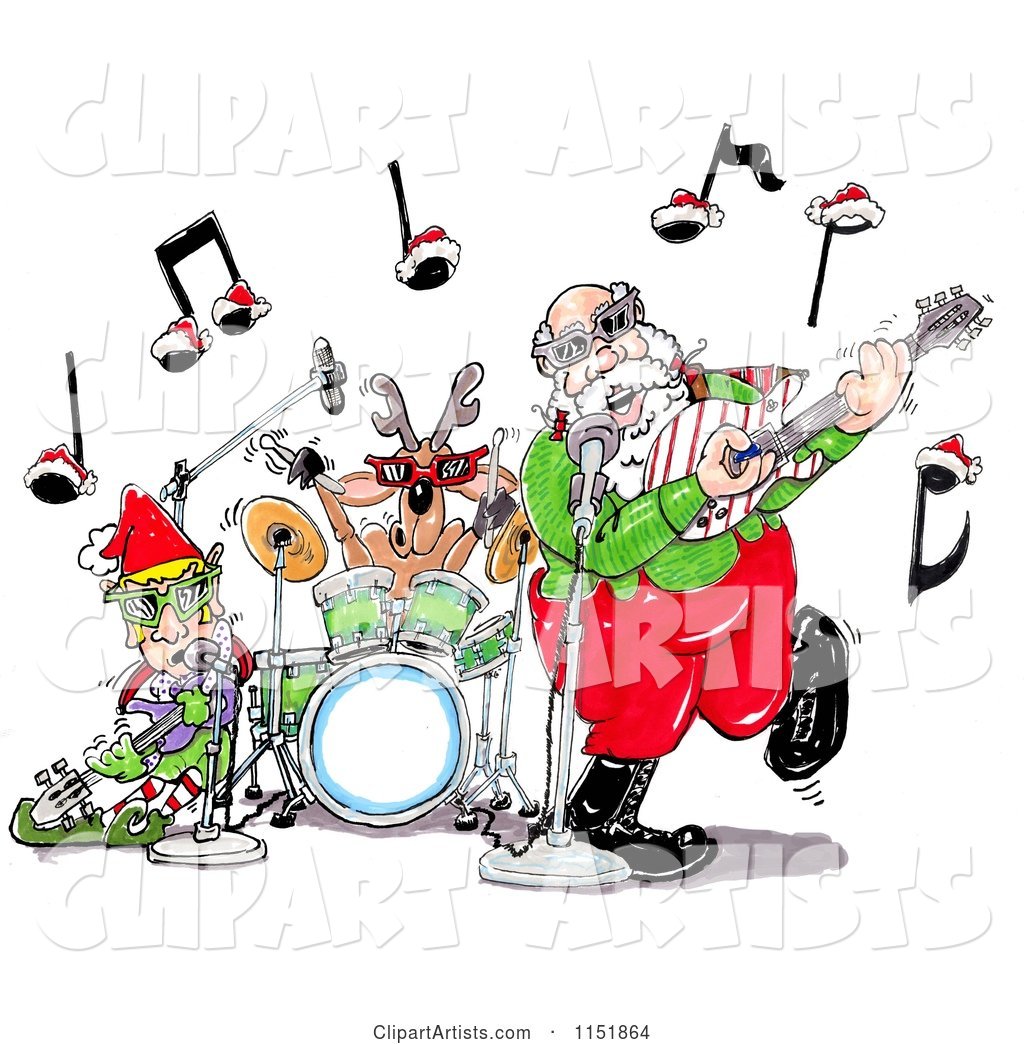 Santa an Elf and Reindeer in a Rock and Roll Christmas Band