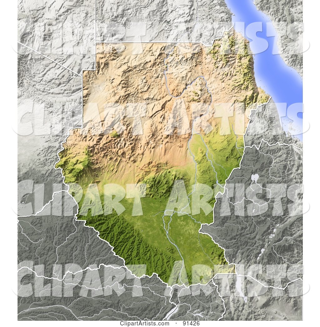 Shaded Relief Map of Sudan