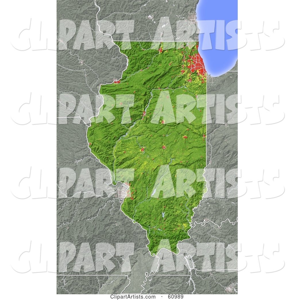 Shaded Relief Map Of The State Of Illinois Clipart by Michael Schmeling