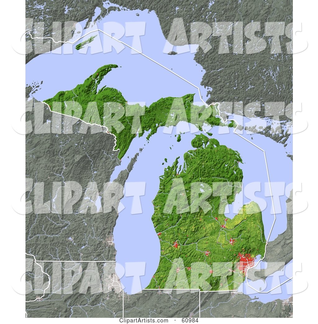 Shaded Relief Map of the State of Michigan