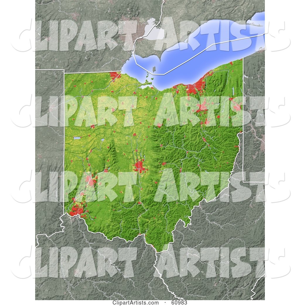 Shaded Relief Map of the State of Ohio