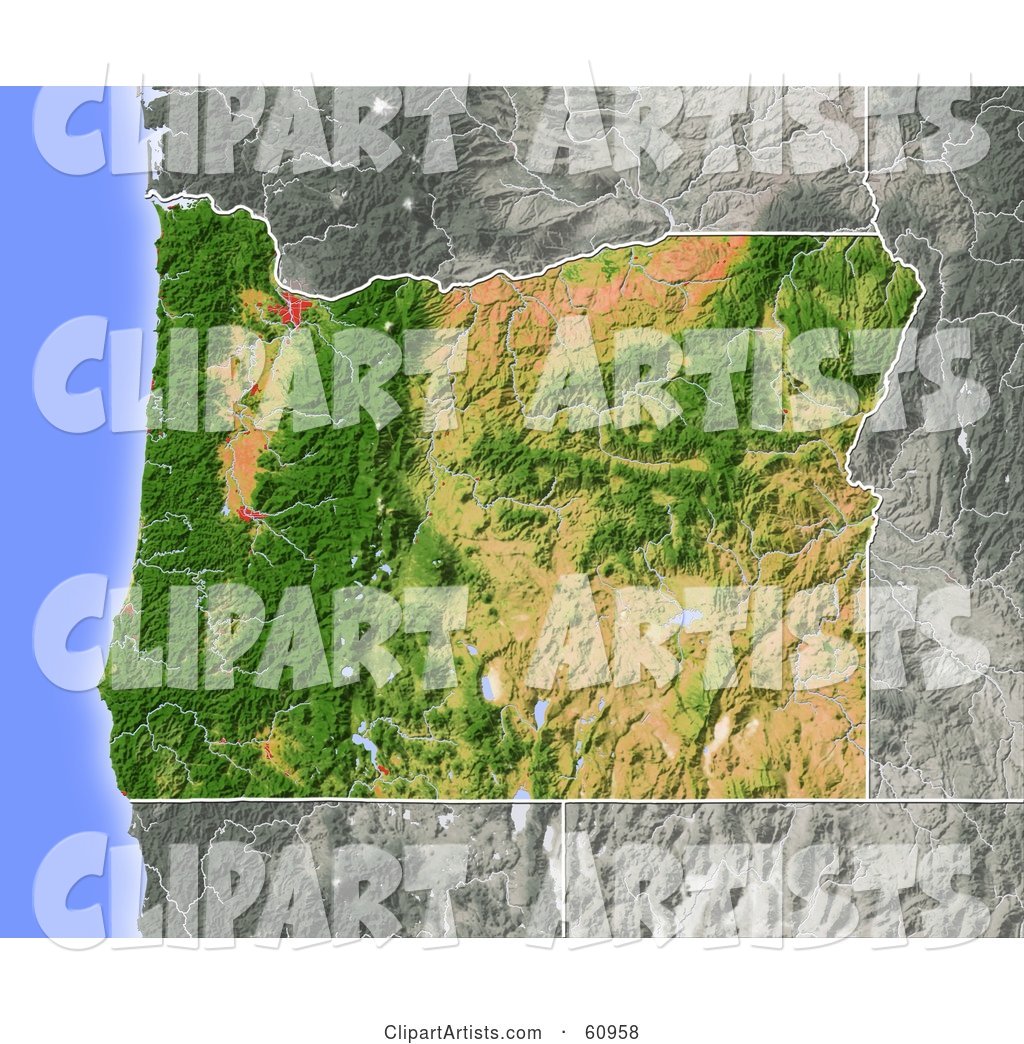 Shaded Relief Map of the State of Oregon