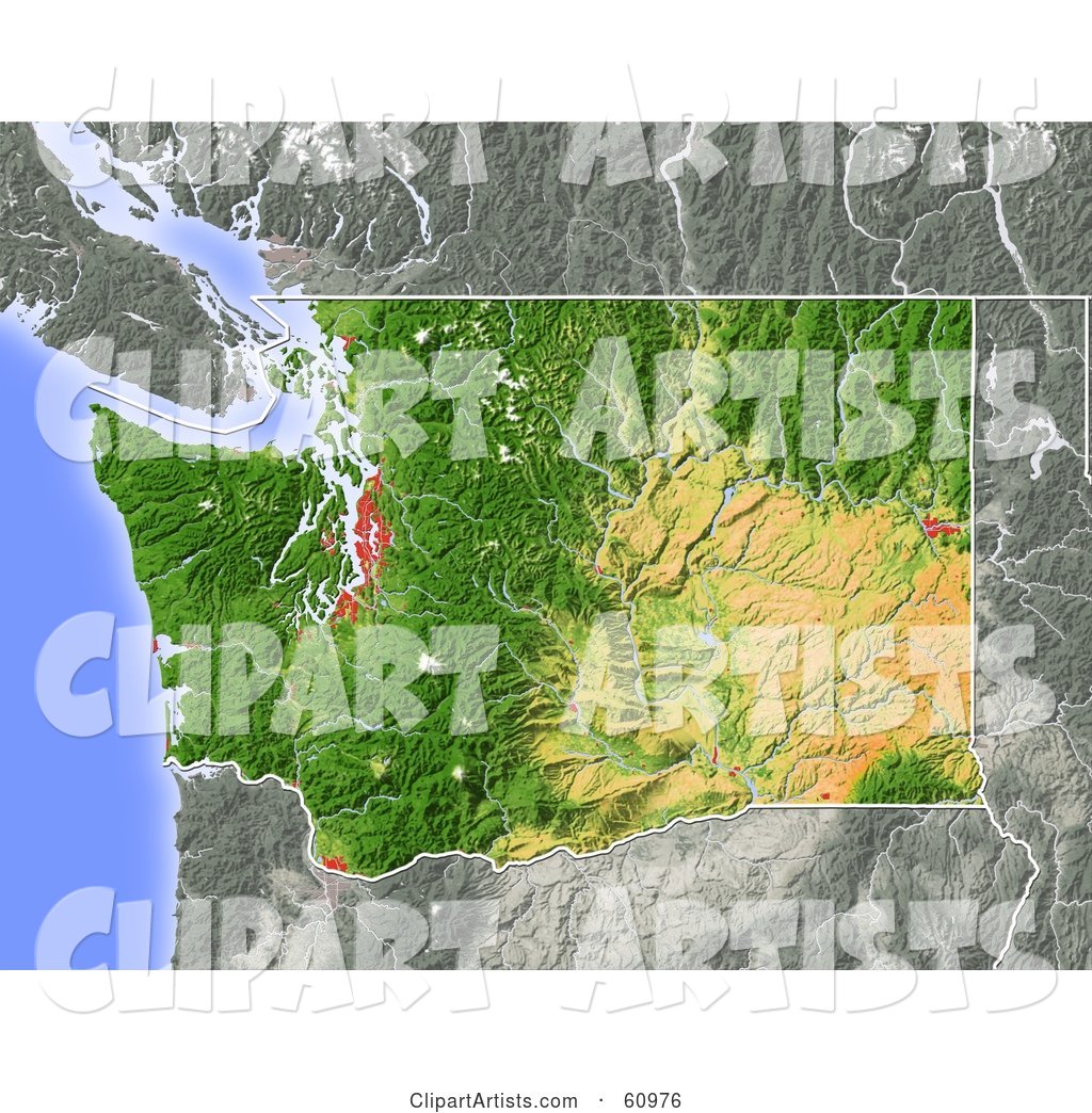 Shaded Relief Map of the State of Washington