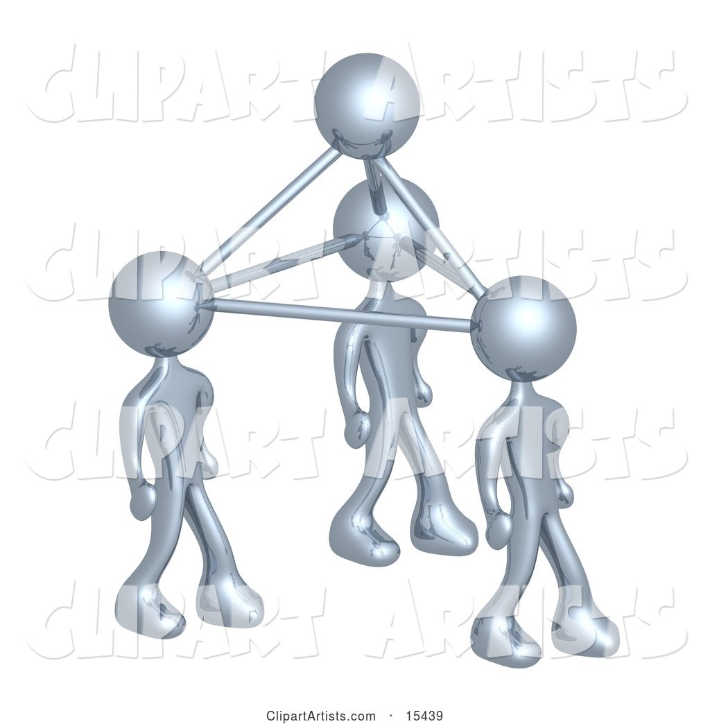 Silver Business People Connected by Atoms, Symbolizing Teamwork, Brainstorming, Creativity and Ideas