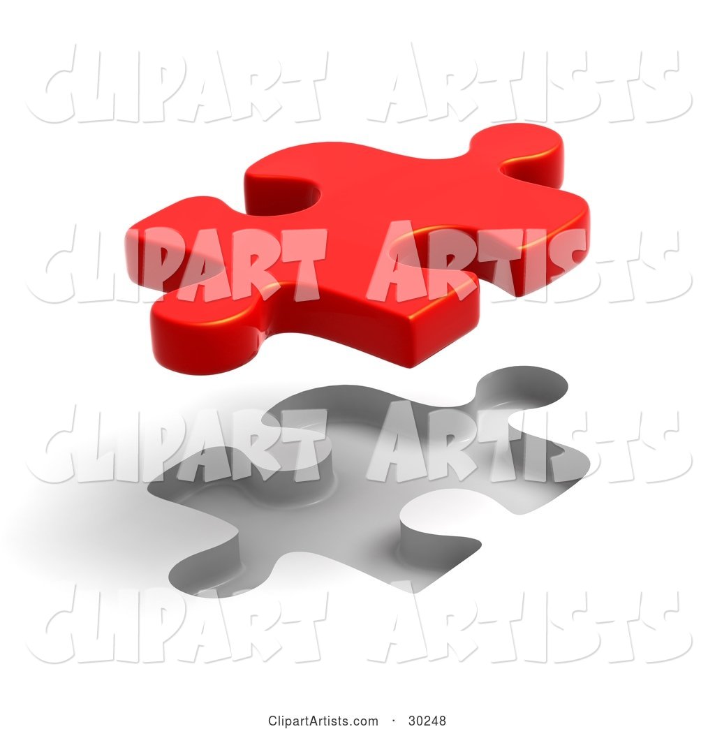 Single Red Puzzle Piece Floating Above a Fitted Space