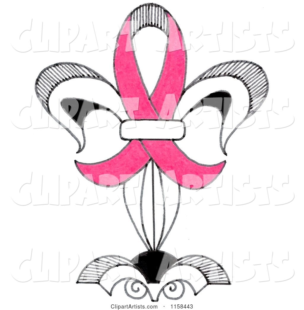 Sketched Fleur De Lis with a Pink Breast Cancer Awareness Ribbon