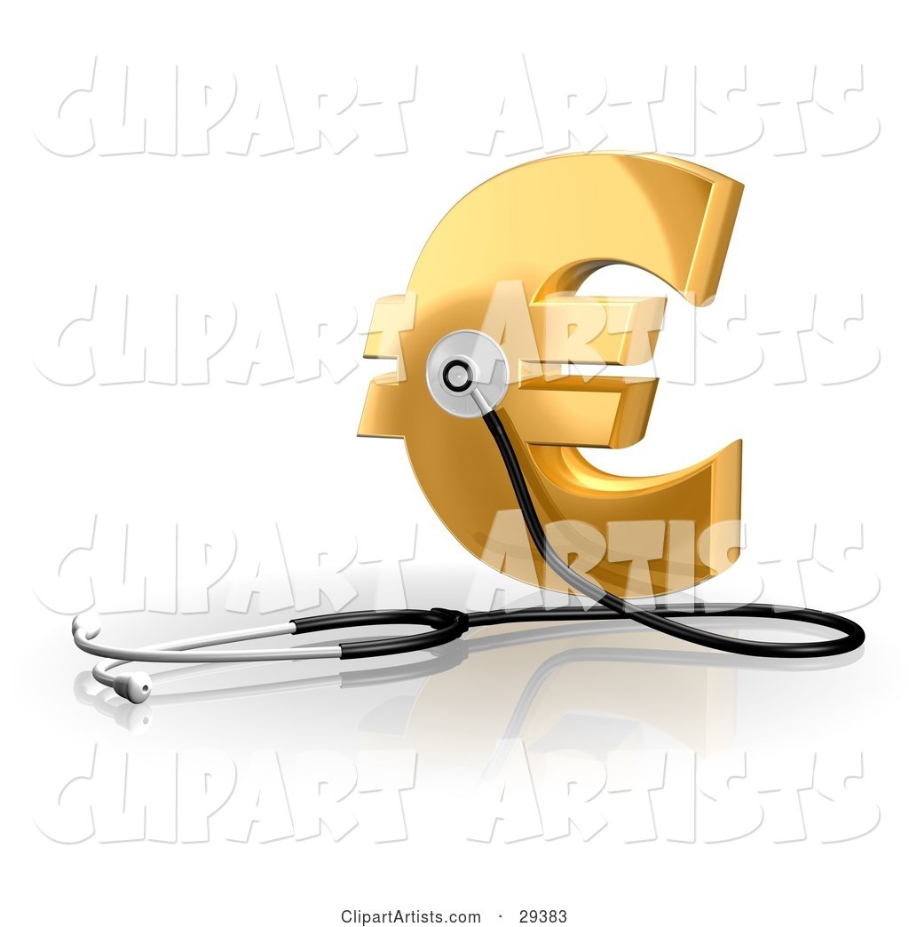 Stethoscope up Against a Golden Euro Sign, Symbolizing Economy, Debt and Savings