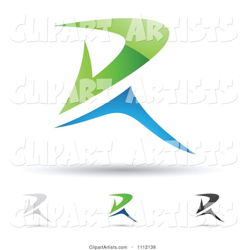 Abstract Letter R Icons with Shadows 8