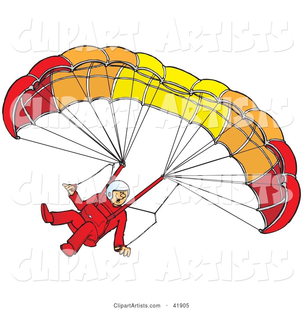 Amazed Paraglider Descending and Connected to a Parachute