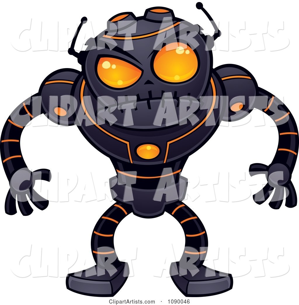 Angry Black Robot with Orange Eyes