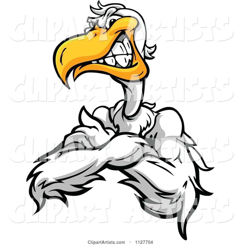 Angry Pelican Mascot with Folded Arms