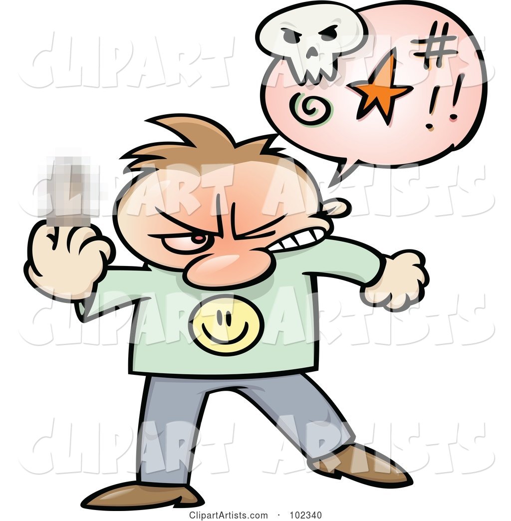Angry Toon Guy Cursing and Holding up His Middle Finger with a Blurred Spot