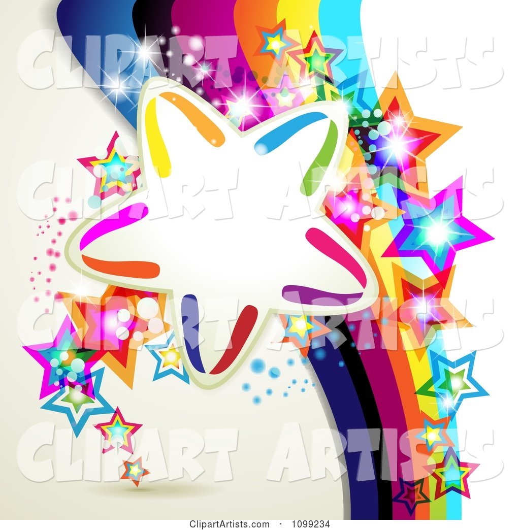 Background of a Rainbow Stripes with Colorful Stars and Frame
