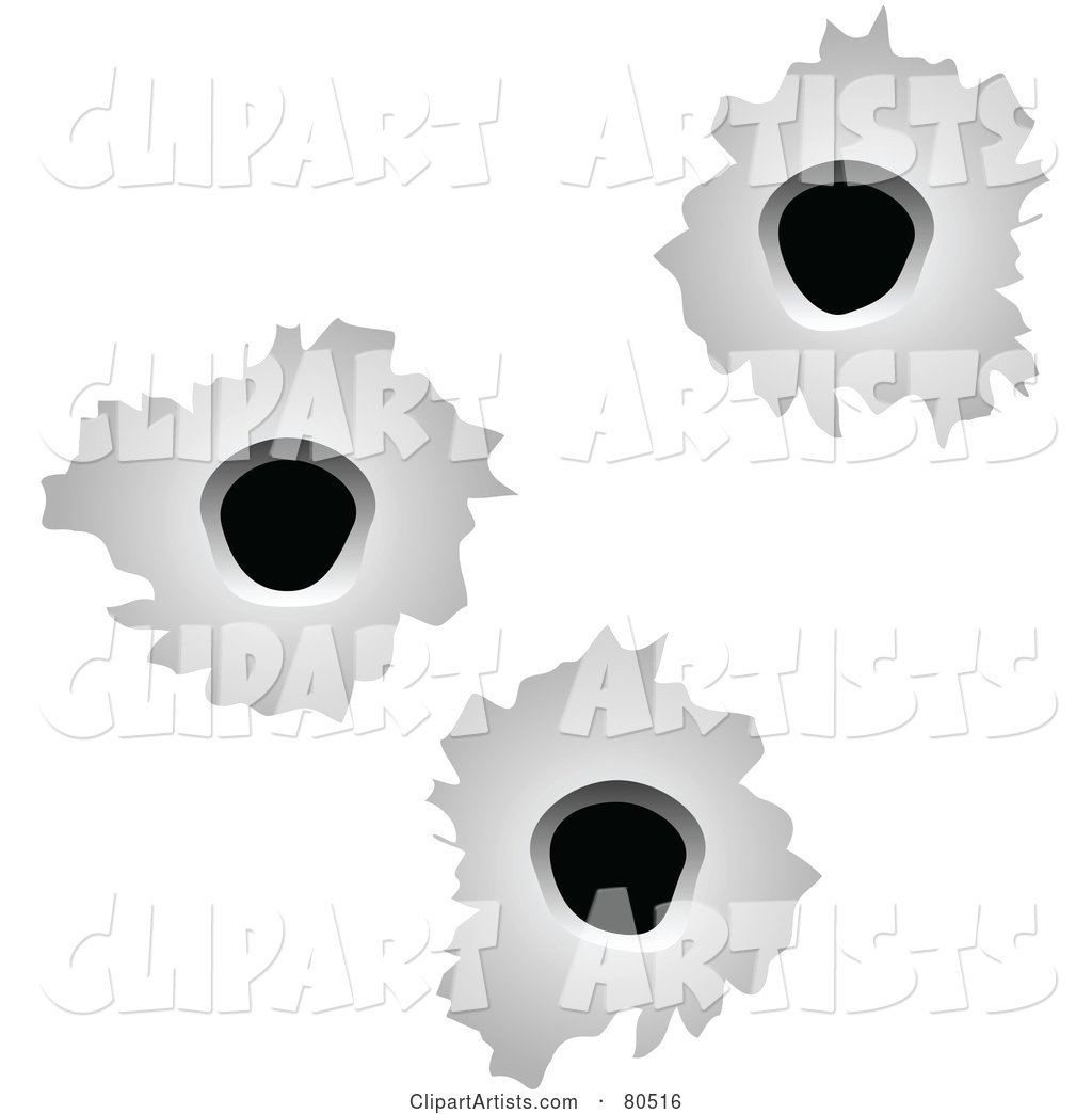 Background of Three Bullet Holes on White