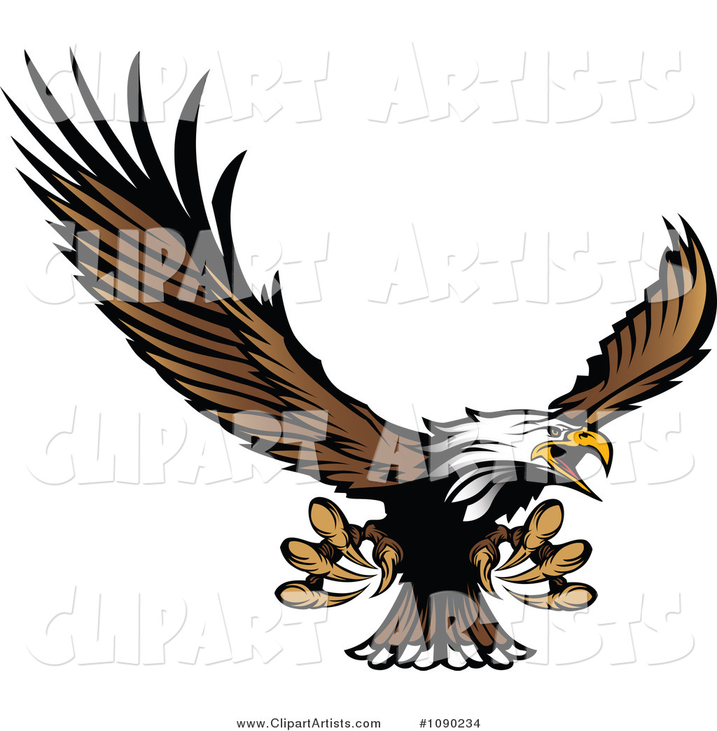 Bald Eagle Mascot Flying and Reaching with Claws