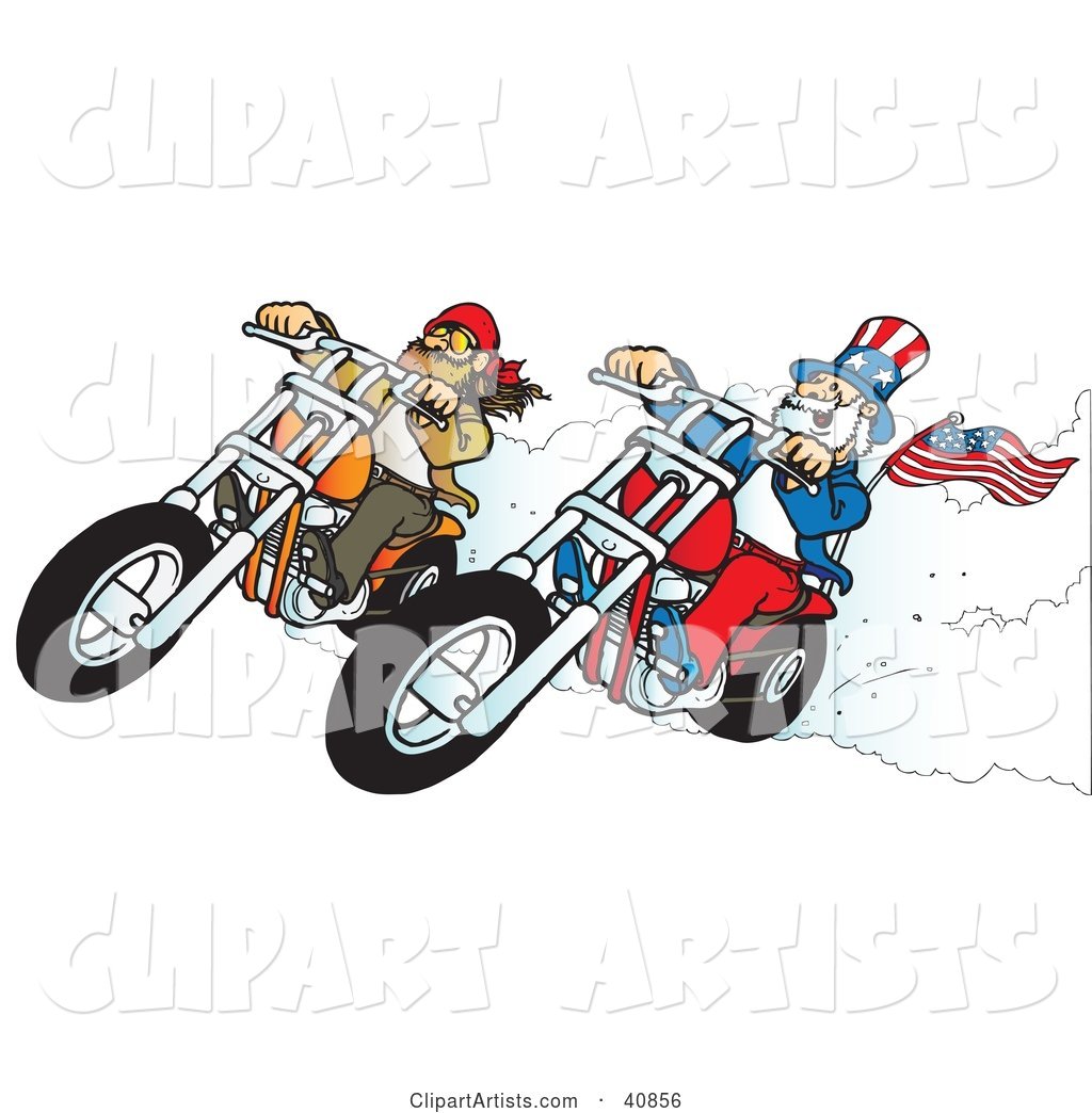 Bearded Biker Dude Racing Choppers with Uncle Sam