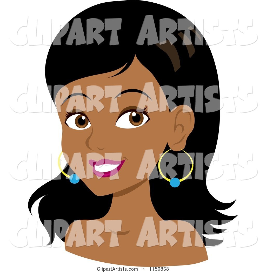 Beautiful Black Woman with Long Hair and Hoop Earrings