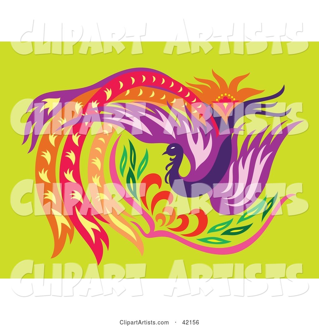 Beautiful Firebird Phoenix with Colorful Long Feathers