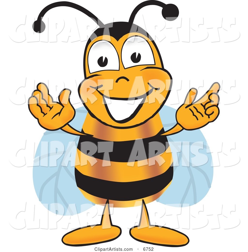Bee Mascot Cartoon Character Greeting with Open Arms