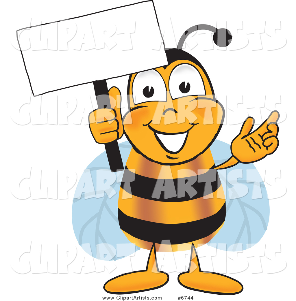 Bee Mascot Cartoon Character Holding a Blank White Sign