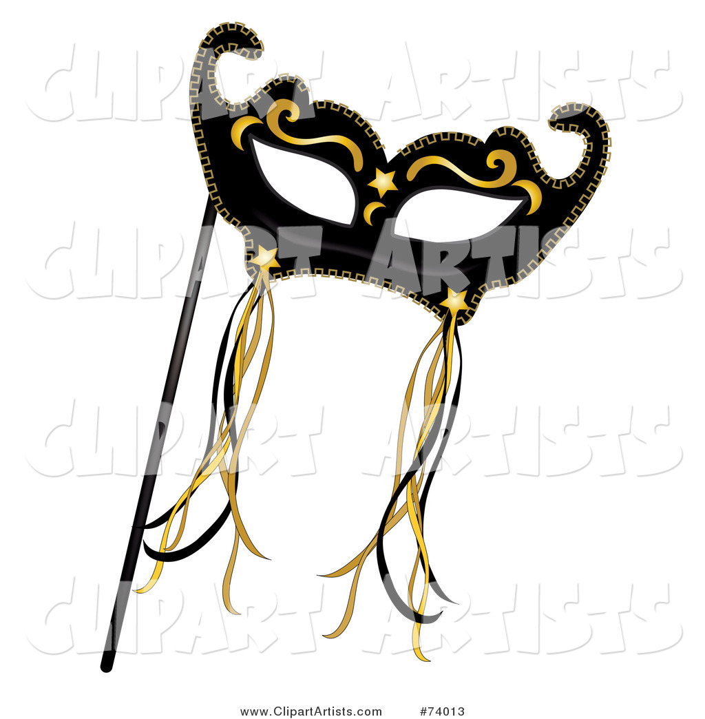 Black and Gold Mardi Gras Mask with Ribbons
