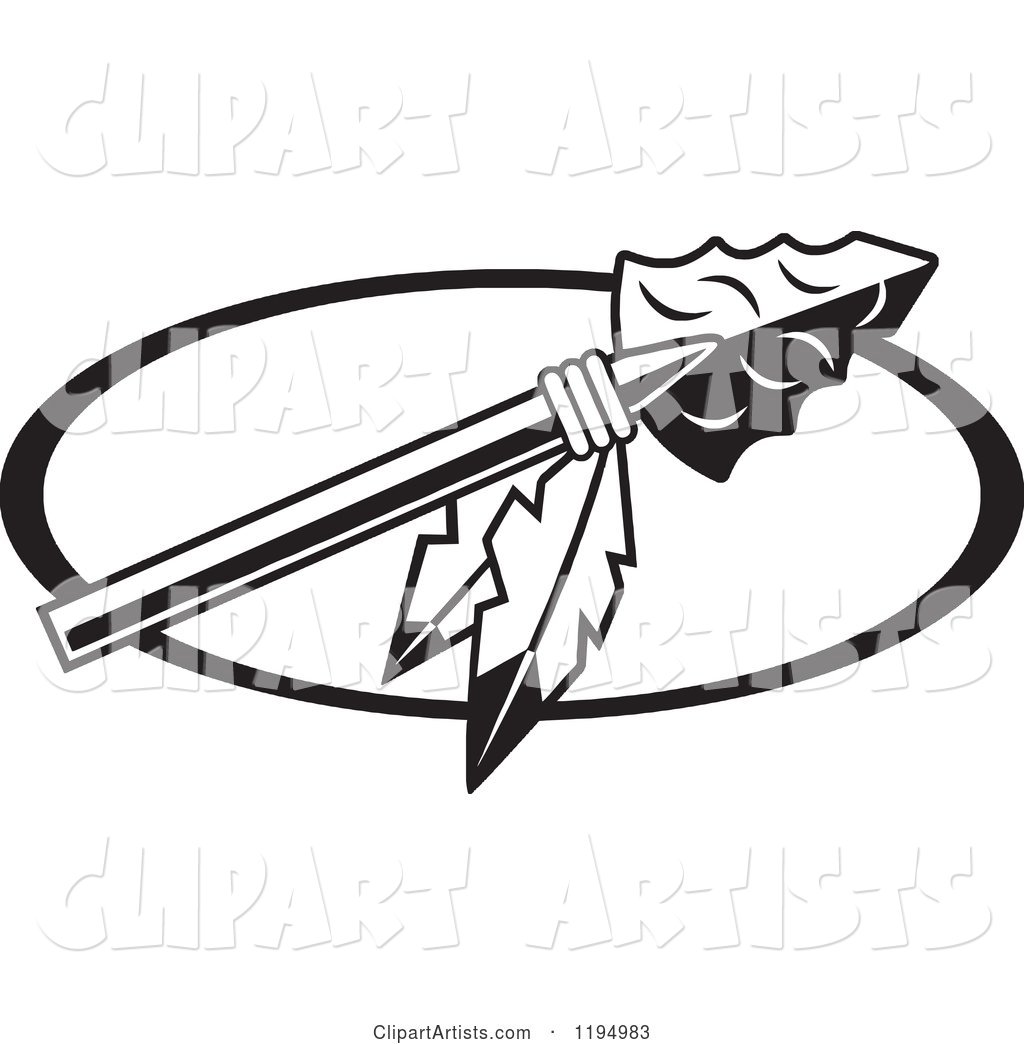 Black and White Arrowhead with Feathers for Warriors Indians Chiefs Scouts Redskins or Braves Logo