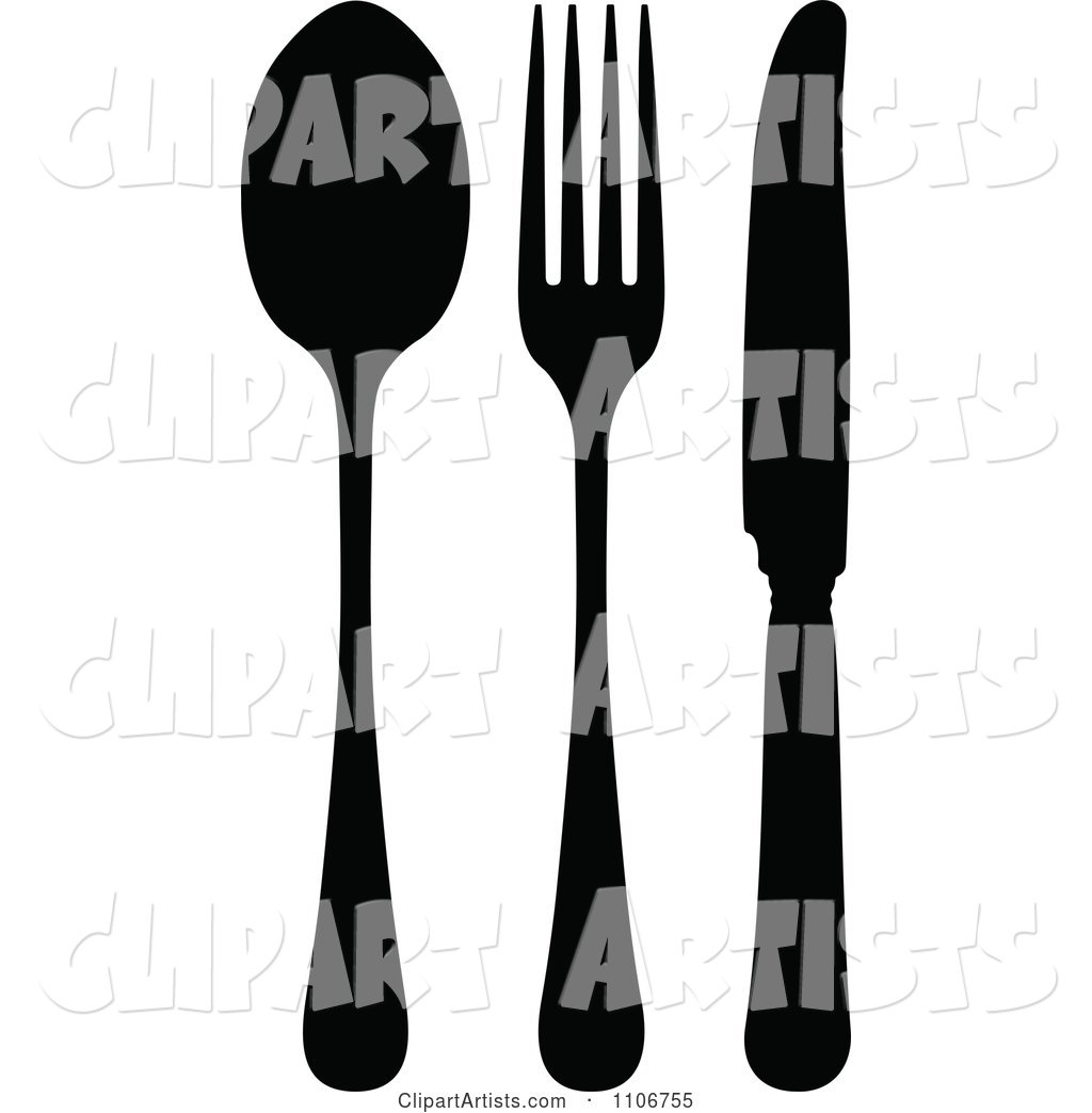 Black and White Butterknife Fork and Spoon