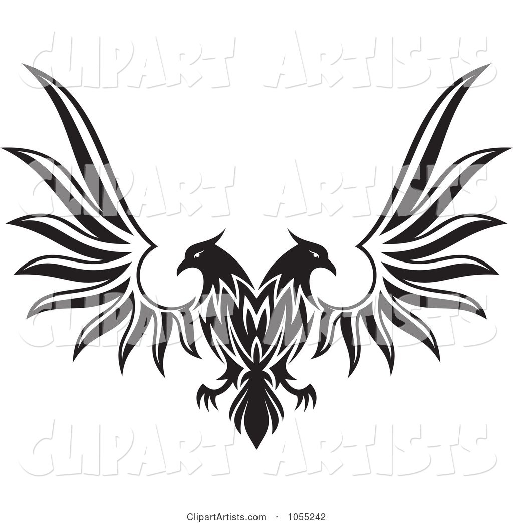 Black and White Double Headed Eagle with Spread Wings