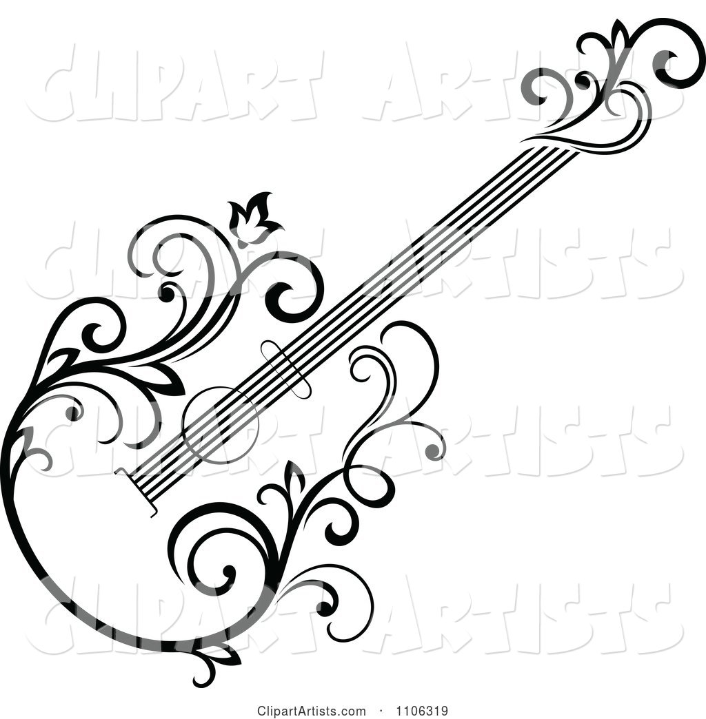 Black and White Floral Guitar 2