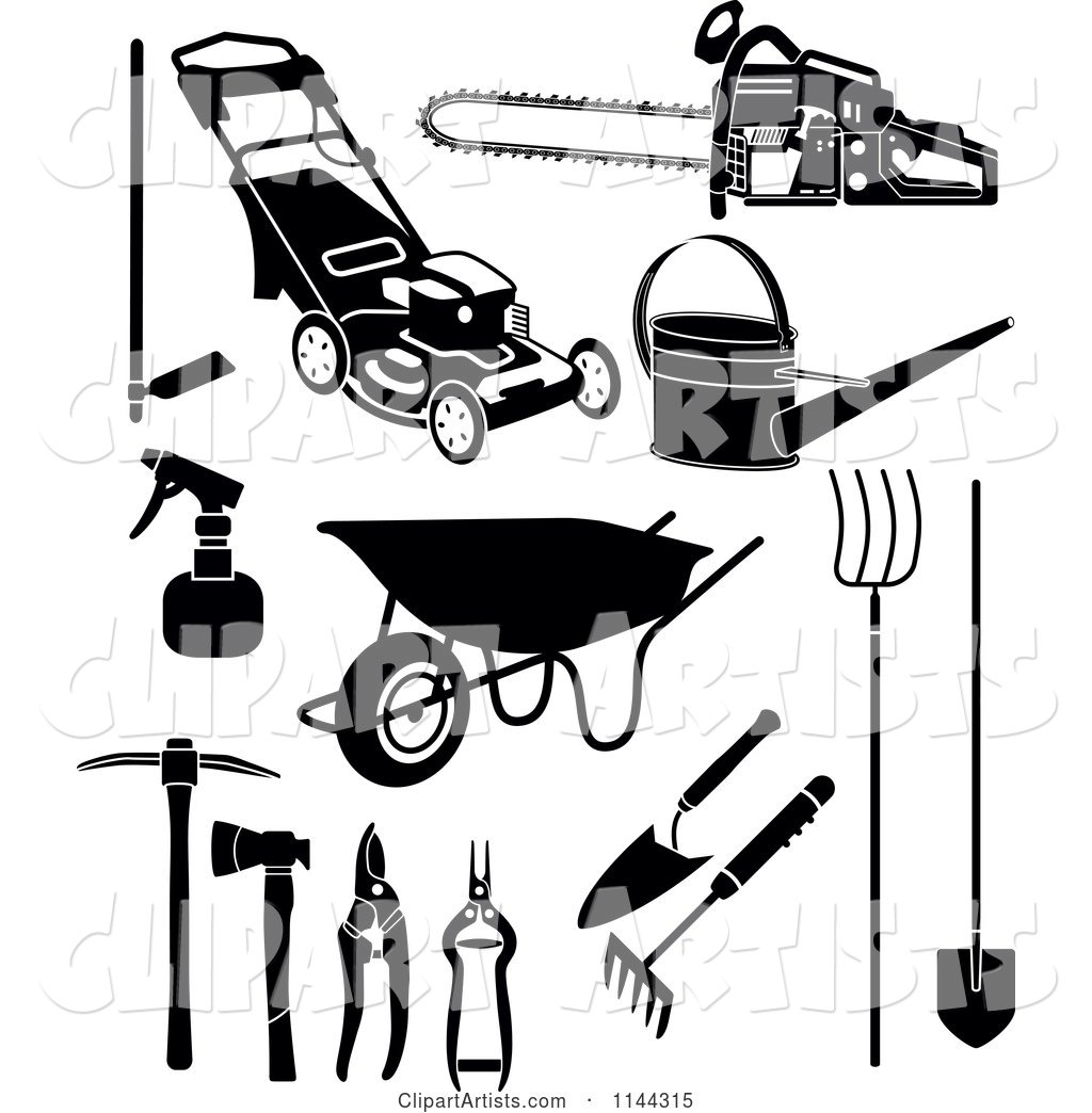 Black and White Garden and Landscaping Tools