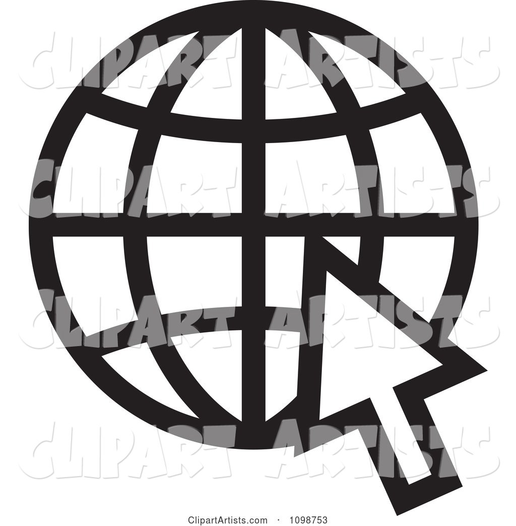 Black and White Grid Internet Globe and Computer Cursor