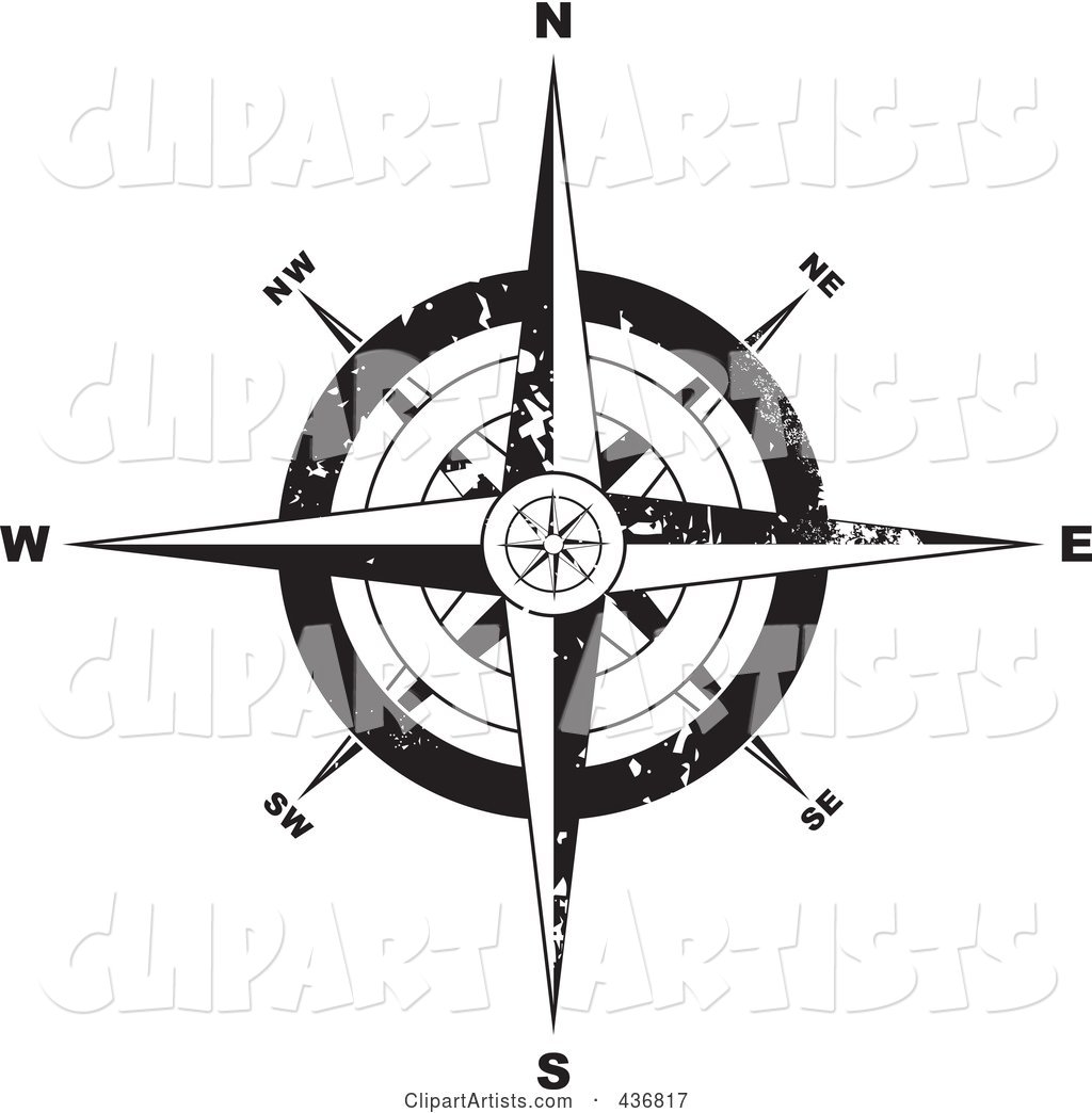 Black and White Grungy Compass