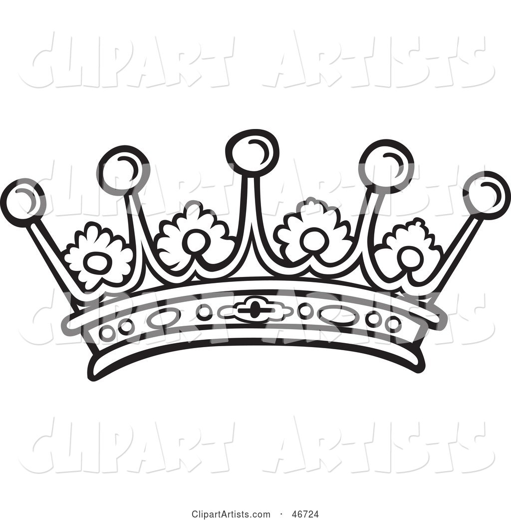 Black and White Jeweled Crown with Circle and Floral Patterns